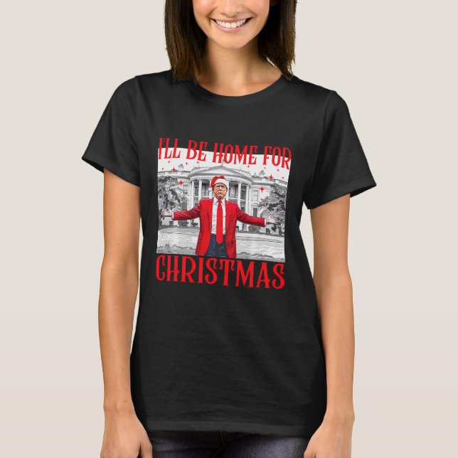 Camiseta Estaré en casa para los Navidades Santa Funny Trum (Anverso)