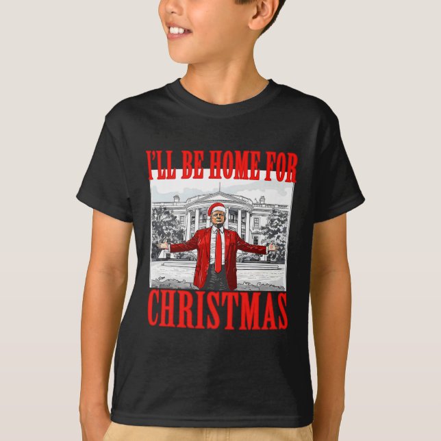 Camiseta Estaré en casa para los Navidades Santa Funny Trum (Anverso)