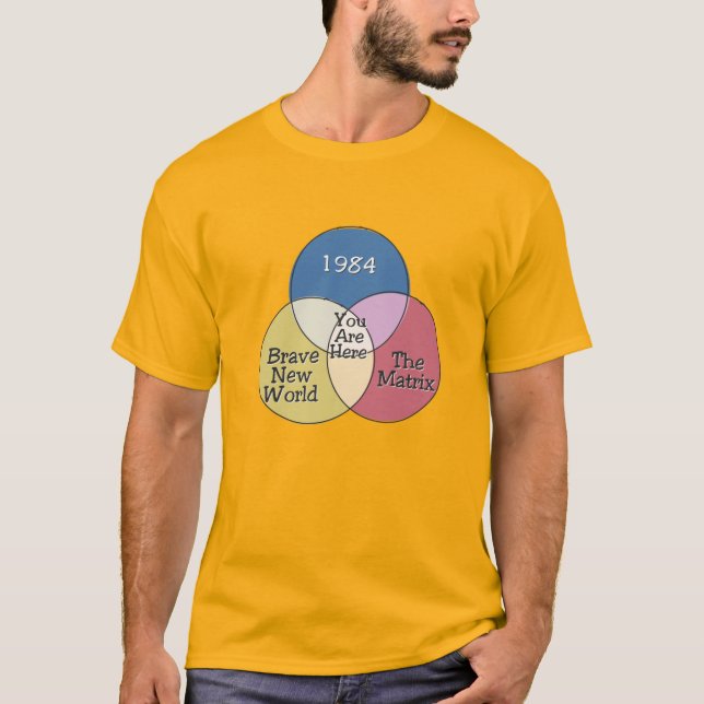 Camiseta Estás Aquí 1984 Brave New World The Matrix venn (Anverso)