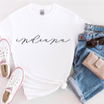 Camiseta estatal femenina de Indiana Script<br><div class="desc">¡Siempre agregamos nuevos diseños a diario!</div>