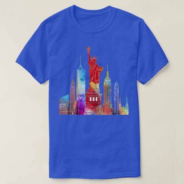 Camiseta Estatua acuarela de la Libertad de Nueva York (Diseño del anverso)
