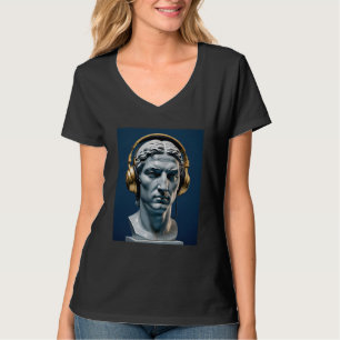 Camiseta Estatua con auriculares de mármol azul marino, gri