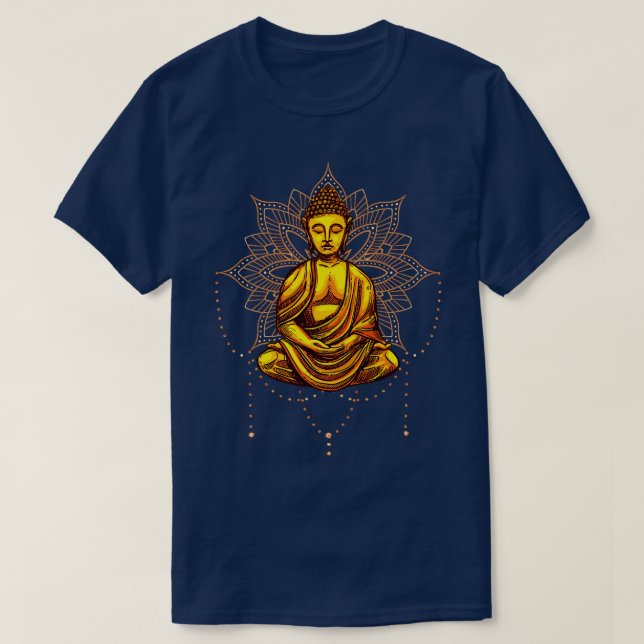 Camiseta Estatua de Buda Meditación Mantra (Diseño del anverso)