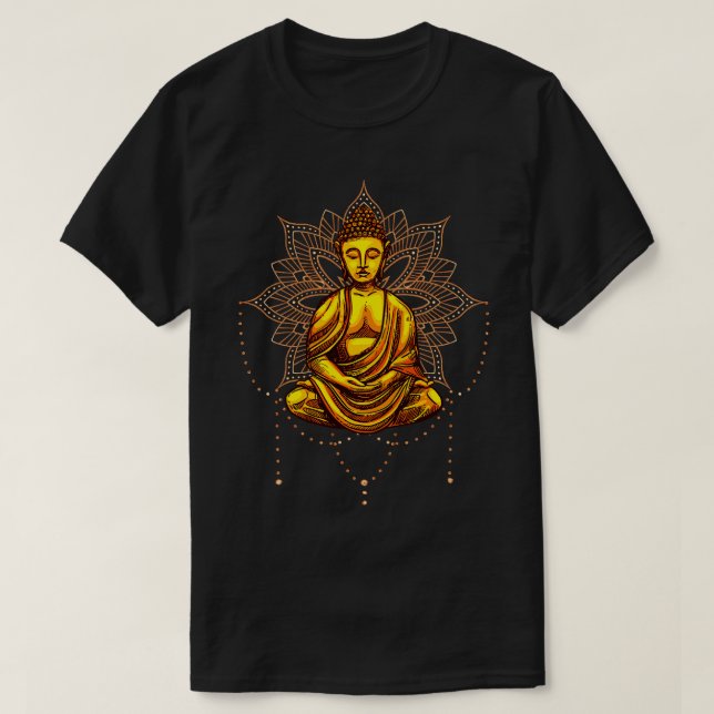 Camiseta Estatua de Buda Meditación Mantra (Diseño del anverso)