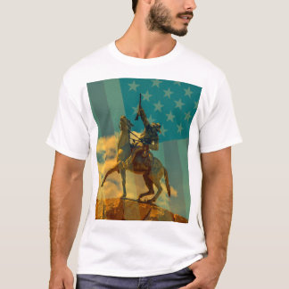 Camiseta Estatua de Buffalo Bill Cody, bandera de Wyoming y