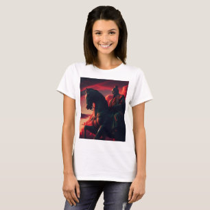 Camiseta Estatua de Hachiman con un caballo con un cielo dr