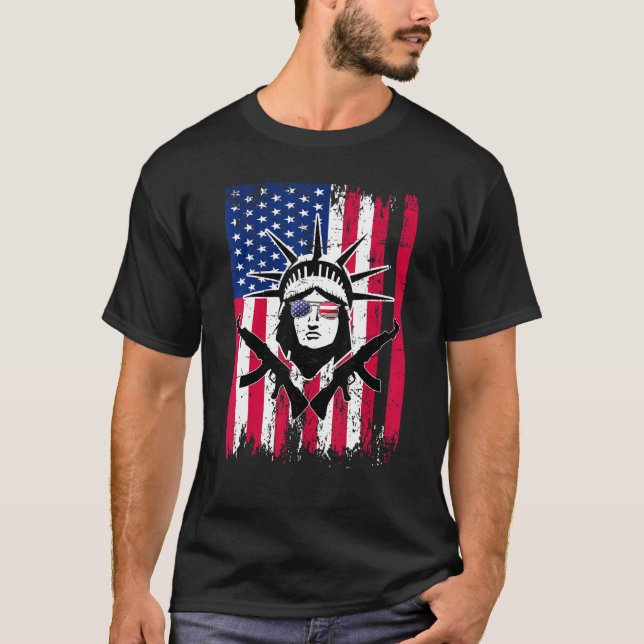 Camiseta Estatua De La Bandera Estadounidense De La Liberta (Anverso)