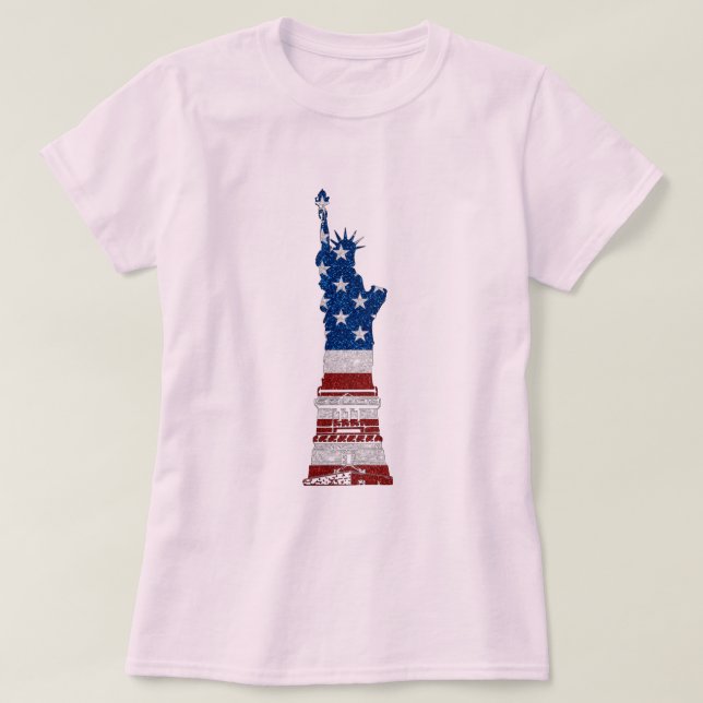 Camiseta Estatua De La Libertad 4 De Julio Purpurina (Diseño del anverso)