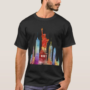 Camiseta Estatua de la Libertad al acuarela de la ciudad de