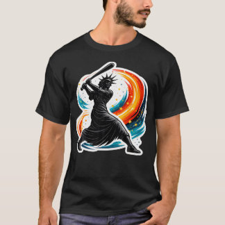 Camiseta Estatua de la Libertad bateando béisbol americano