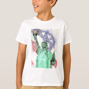 Camiseta Estatua de la Libertad cerrada con la bandera acua