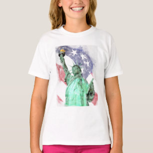 Camiseta Estatua de la Libertad cerrada con la bandera acua