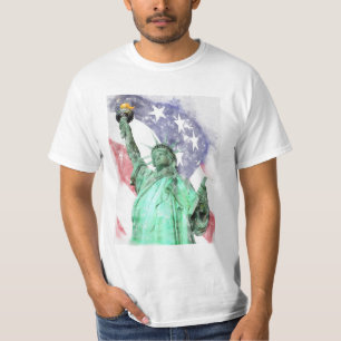 Camiseta Estatua de la Libertad cerrada con la bandera acua