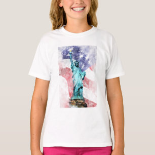 Camiseta Estatua de la Libertad con acuarela de bandera