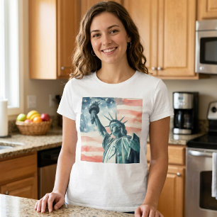 Camiseta Estatua de la Libertad con acuarela y bandera amer