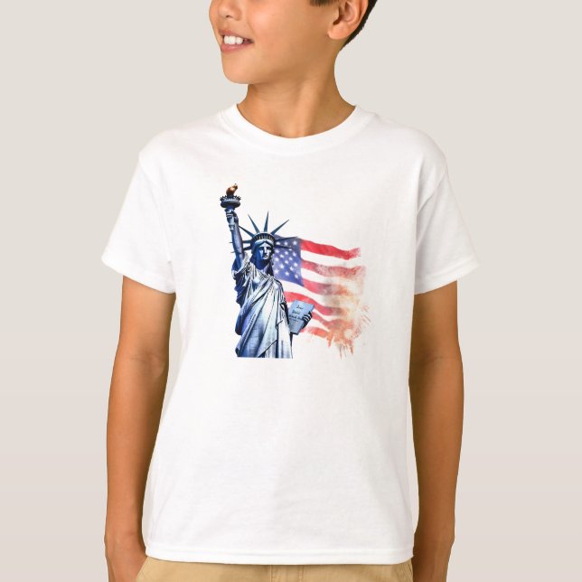 Camiseta Estatua de la Libertad con Bandera Americana (Anverso)