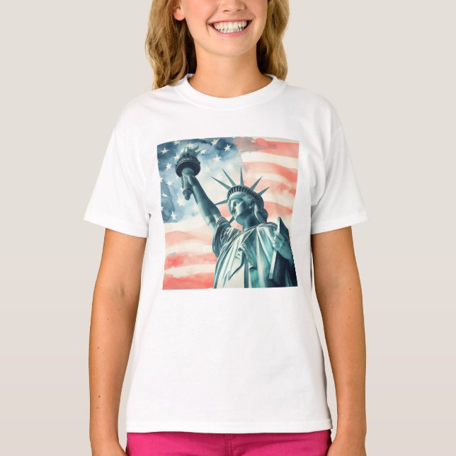 Camiseta Estatua de la Libertad con bandera estadounidense (Anverso)