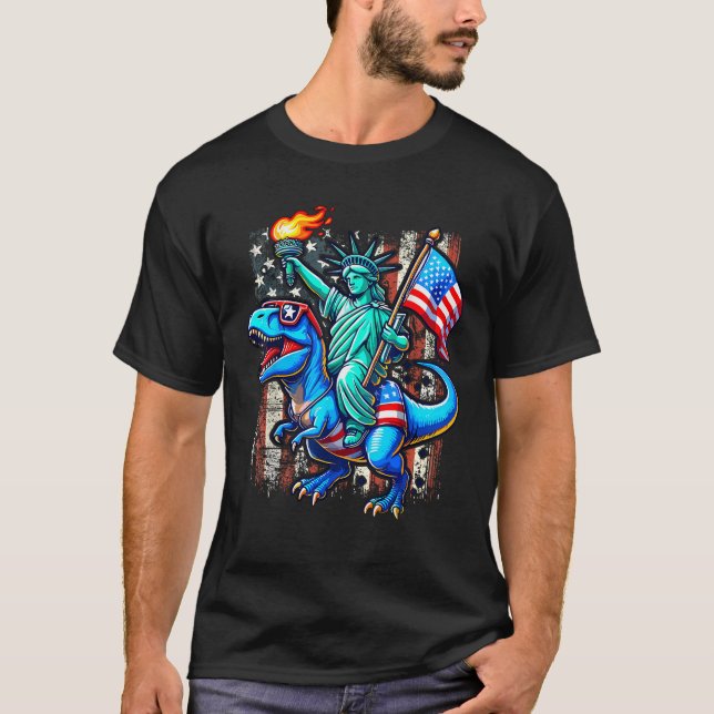 Camiseta Estatua De La Libertad De Dino 4 De Julio Estadoun (Anverso)