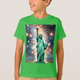 Camiseta Estatua de la Libertad Fuegos Artificiales Día de 