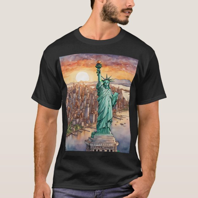 Camiseta Estatua de la Libertad: La puesta de sol de las ac (Anverso)