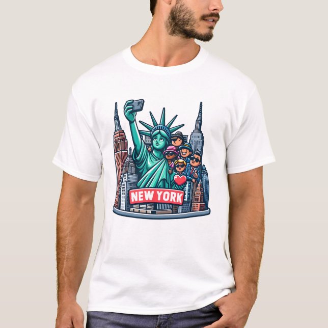 Camiseta Estatua de la Libertad se toma selfie (Anverso)