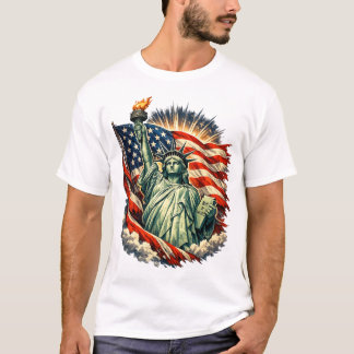 Camiseta Estatua de la Libertad y Arte Patriótico de la Ban
