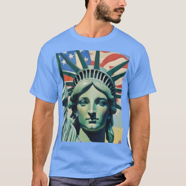 Camiseta Estatua de la Libertad y Bandera Estadounidense en (Anverso)