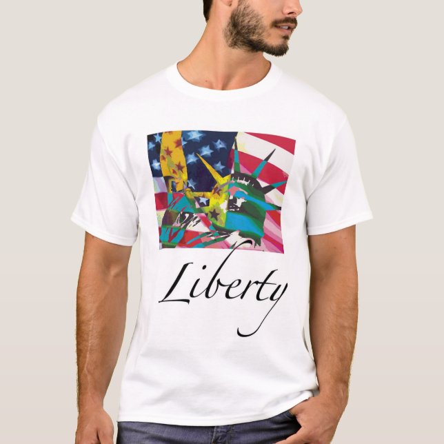 Camiseta Estatua de la libertad y de la bandera Posterized (Anverso)