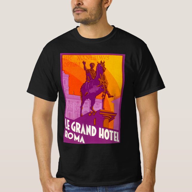 Camiseta Estatua de Le Grand Hotel Roma, Italia, Viajes Vin (Anverso)