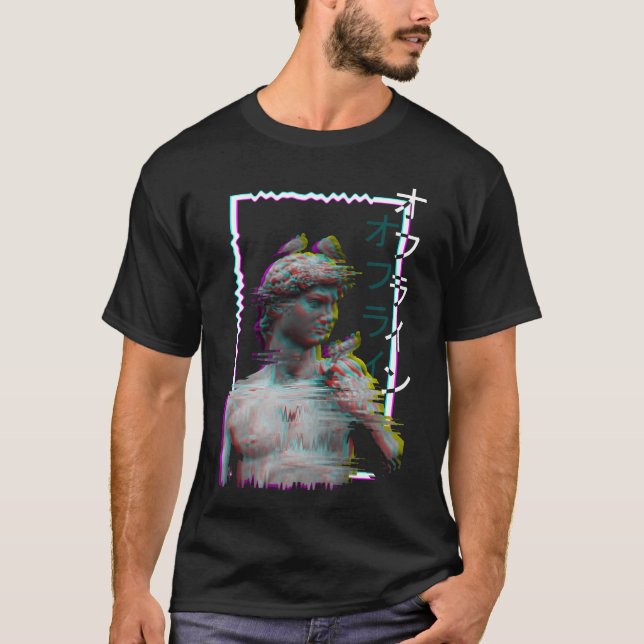 Camiseta Estatua Griega Antigua Synthwave Vaporwave Glitch  (Anverso)