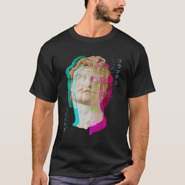 Camiseta Estatua griega Glitch Wave Synthwave Vaporwave Aes (Anverso)
