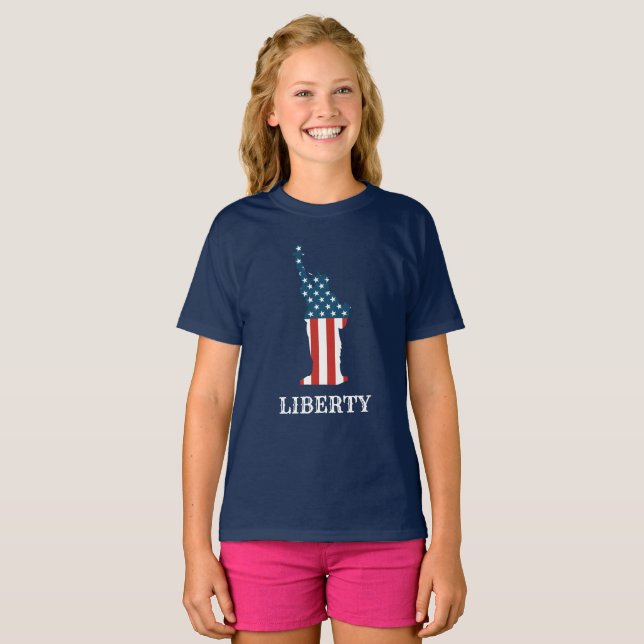 Camiseta Estatua Patriótica Americana de Estrellas de Liber (Anverso completo)