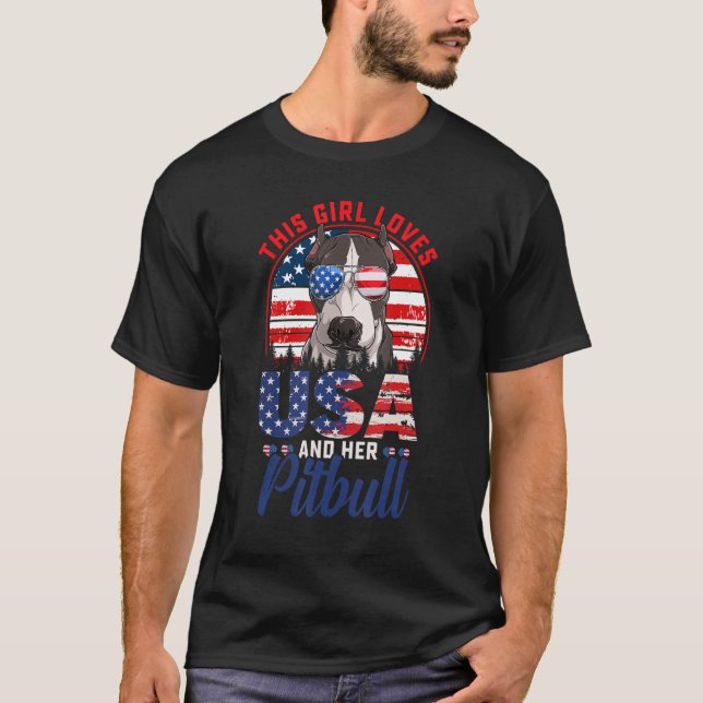 Camiseta Este Chica Ama A EEUU Y A Su Perro Pitbull 4 De Ju (Anverso)