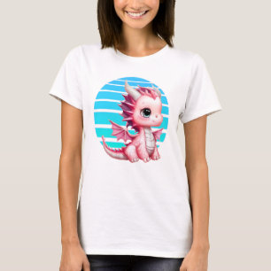 Camiseta Este diseño presenta un lindo dragón rosa con una