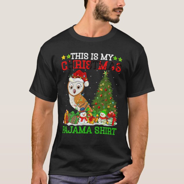 Camiseta Este Es Mi Árbol De Navidad Pajamas Ilumina Lechuz (Anverso)