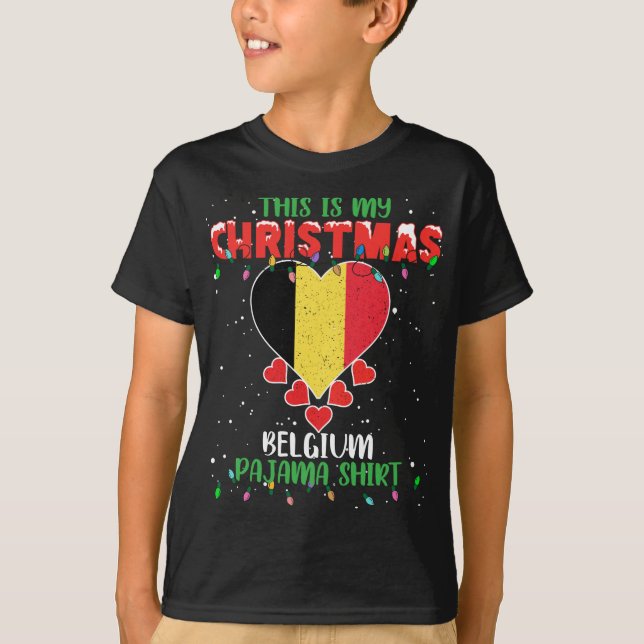 Camiseta Este es mi Navidad Luces Ama La Bandera Belga Paja (Anverso)