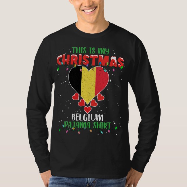 Camiseta Este es mi Navidad Luces Ama La Bandera Belga Paja (Anverso)