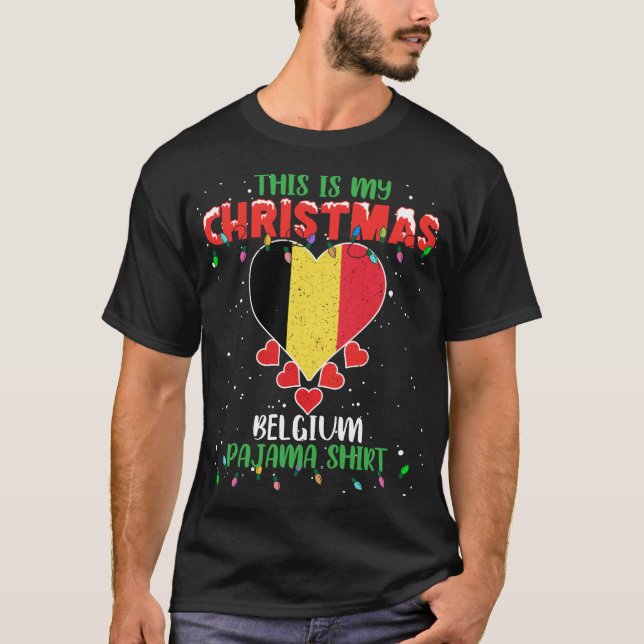 Camiseta Este es mi Navidad Luces Ama La Bandera Belga Paja (Anverso)