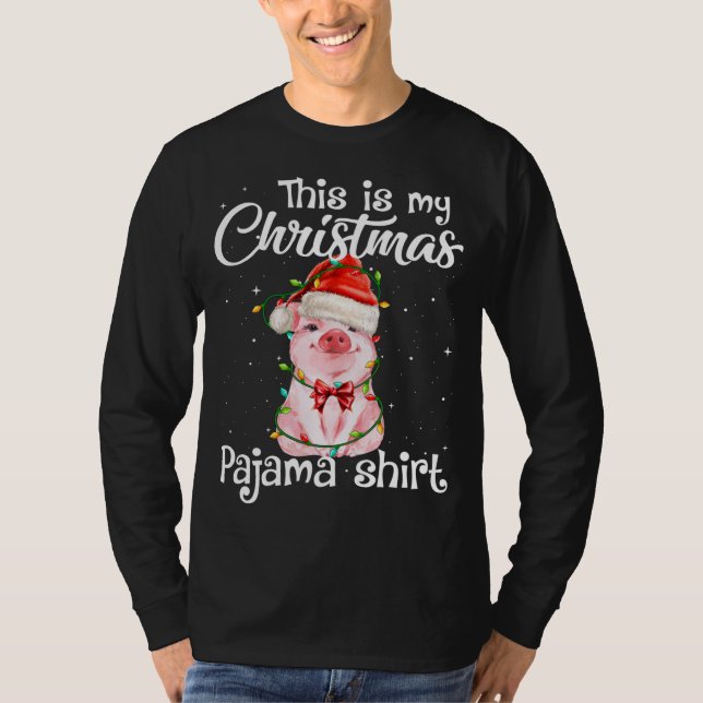 Camiseta Este Es Mi Navidad Pajama Pig Santa Hat Light Wi (Anverso)