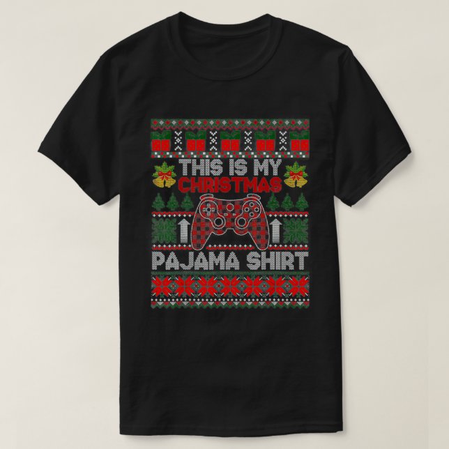 Camiseta Este es mi Navidad Pajama Santa Hat Gamer Ugly C (Diseño del anverso)