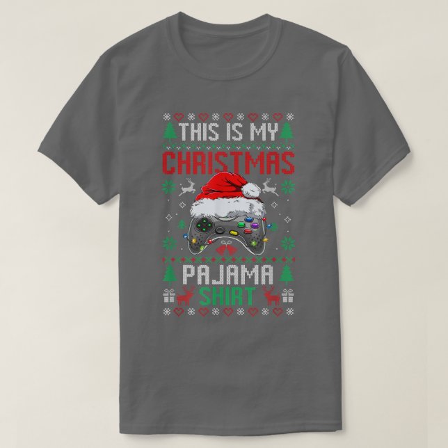 Camiseta Este Es Mi Navidad Pajama Santa Hat Video Game S (Diseño del anverso)
