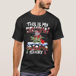Camiseta Este Es Mi Navidad Pajama Santa Riding Dinosaur