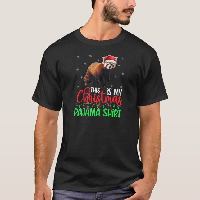 Camiseta Este Es Mi Navidad Pajama Xmas Luces Panda Rojo (Anverso)