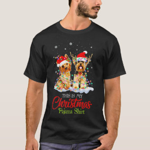 Camiseta Este Es Mi Navidad Pajama Yorkie Santa Hat Ligh