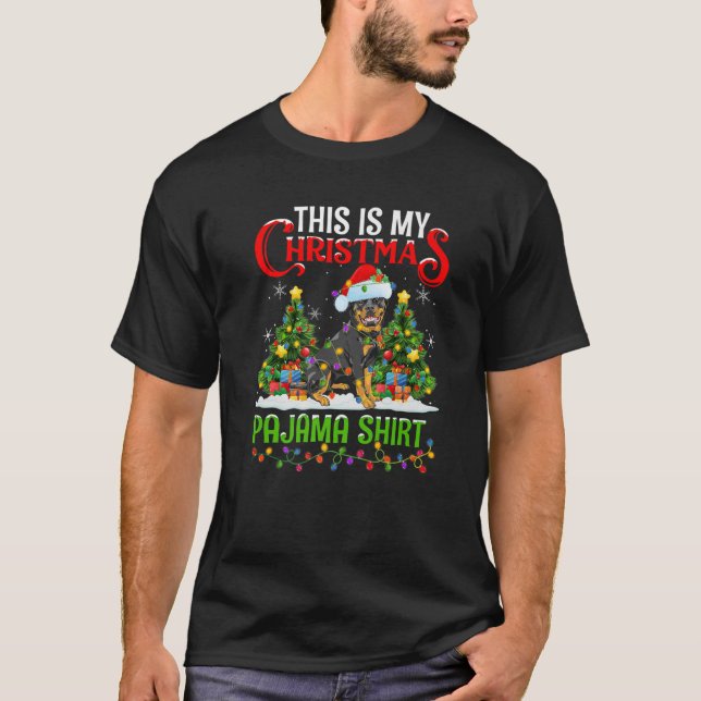 Camiseta Este Es Mi Navidad Pajamas Iluminando Rottweiler D (Anverso)
