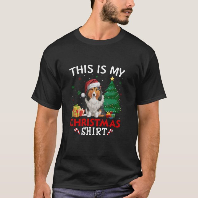 Camiseta Este es mi Shetland Sheepdog Dog Santa Hat Christm (Anverso)