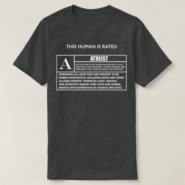 Camiseta Este humano es calificado como A para ATHEIST (Diseño del anverso)