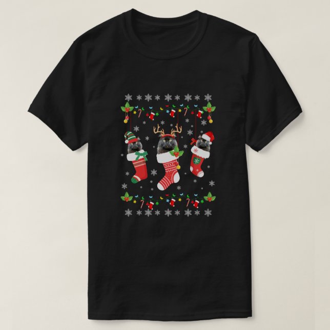 Camiseta Este Navidad Gato Negro Pajama En Calcetines (Diseño del anverso)