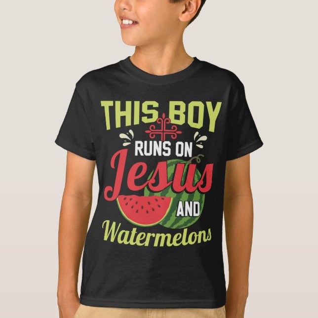 Camiseta Este Niño Corre Sobre Jesús Y Las sandías (Anverso)