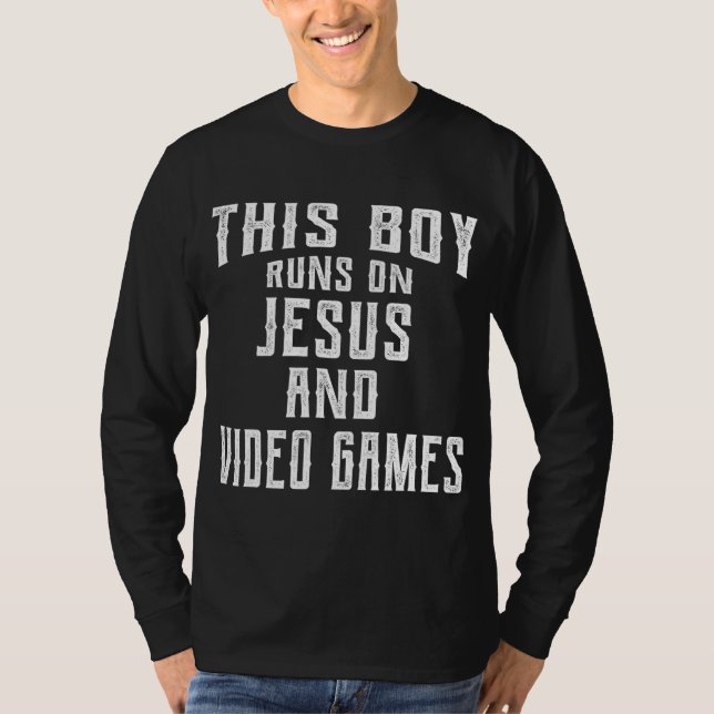 Camiseta Este Niño Corre Sobre Jesús Y Videojuegos Cristian (Anverso)